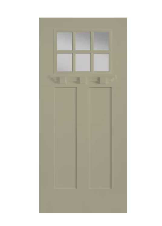 Pella 36-in x 80-in Fiberglass Craftsman Right-Hand Inswing Sage Painted Prehung Single Front Door with Brickmould Insulating Core