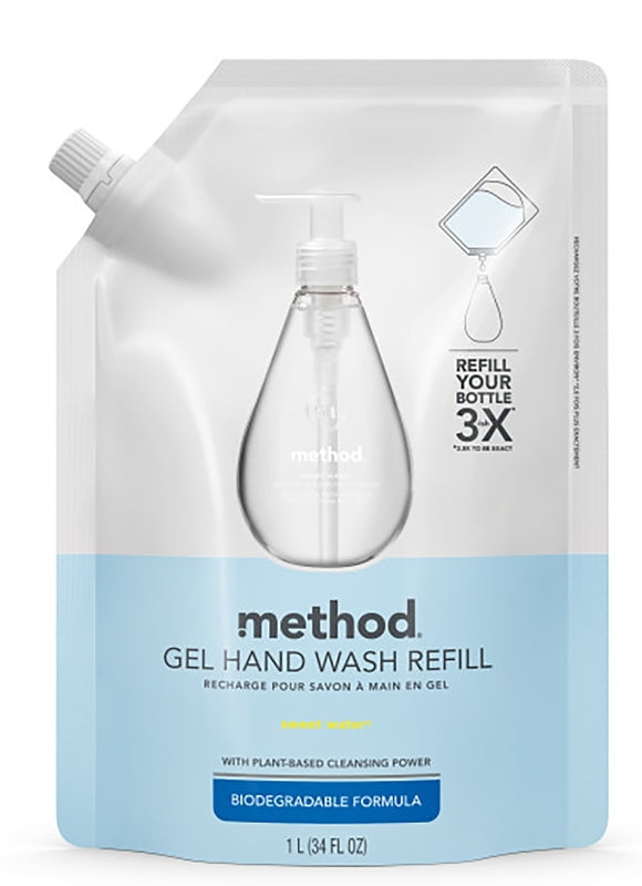 method 328104 Hand Wash Refill, Gel, Clear, Sweet Water, 34 oz Bottle
