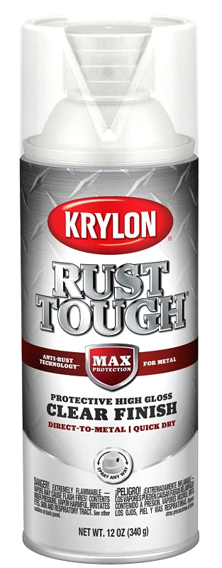 Krylon Rust Tough K09247008 Enamel Spray Paint, Gloss, Clear, 12 oz, Can