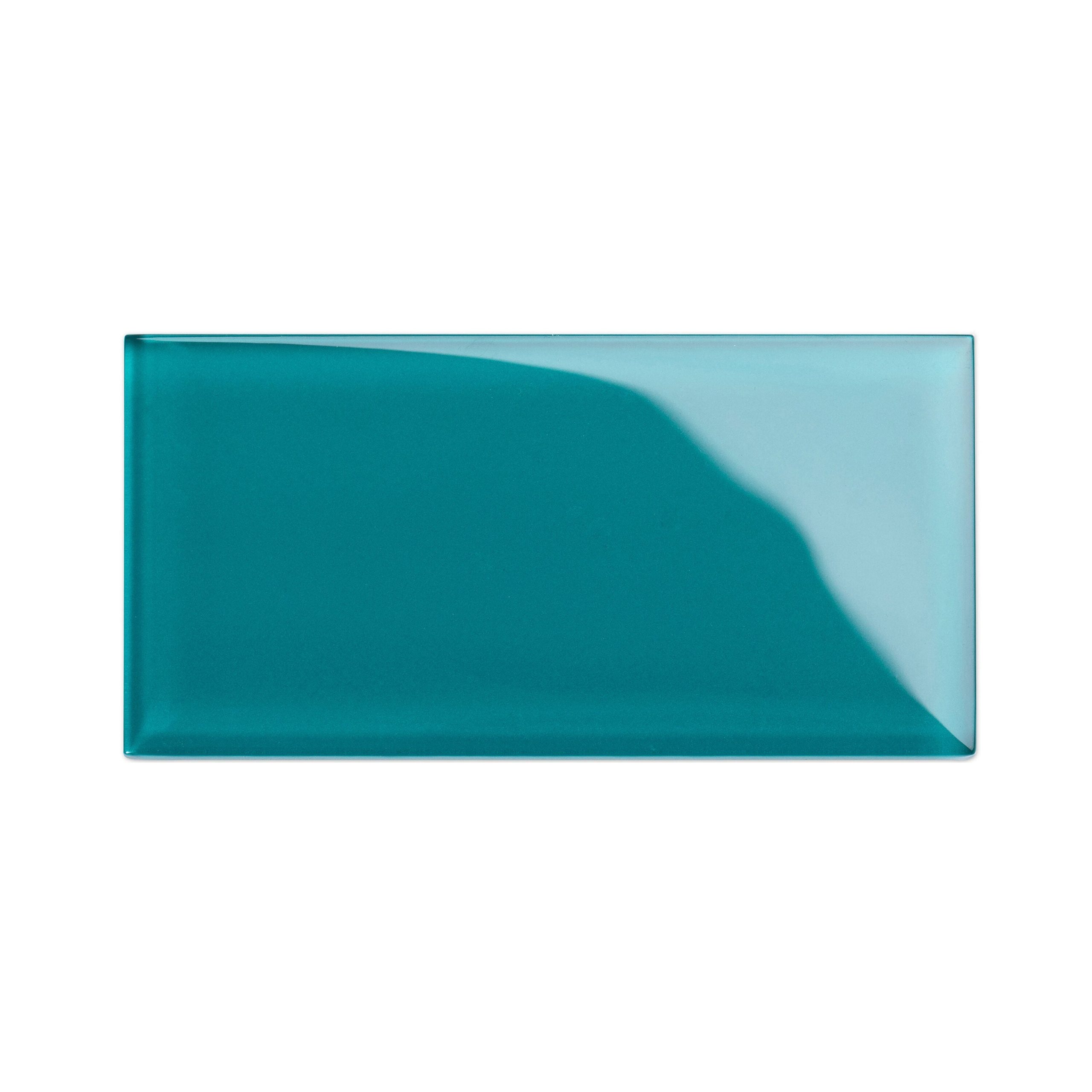 Giorbello (Sample) 3x6 Glass Subway Tiles Dark Teal 3-in x 6-in Glossy Glass Brick Subway Wall Tile