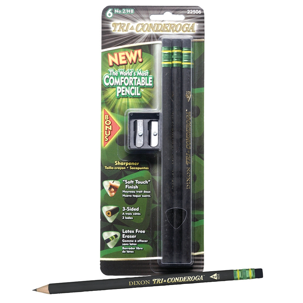 Dixon Tri-Conderoga Triangular #2 Pencils, 6-Pack with Sharpener