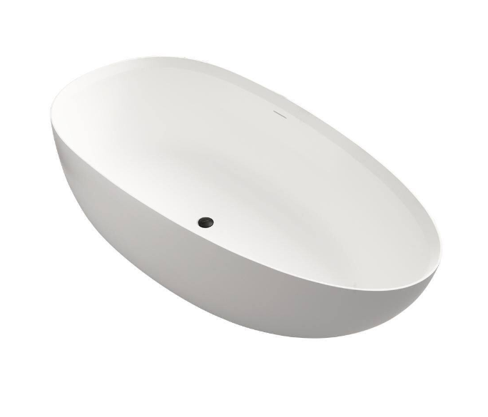 59 in. Stone Resin Solid Surface Matte Flatbottom Freestanding Bathtub Soaking Tub in White