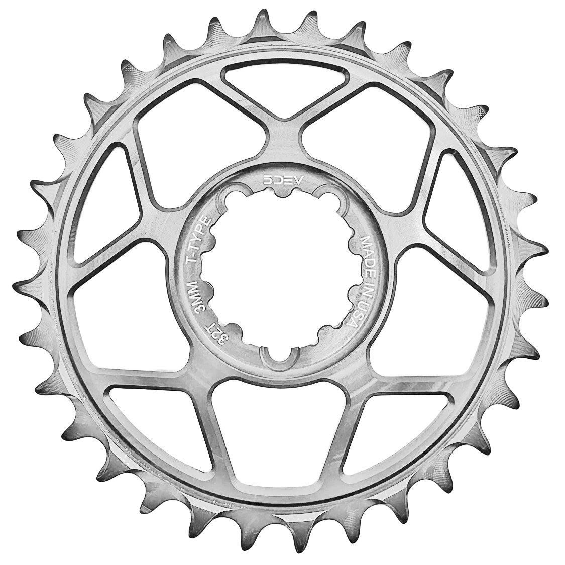 5Dev T-Type 3-Bolt Chainring, 3mm Offset, 34T, Clear