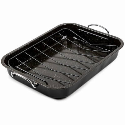 Retrograde Black Roasting Pan With Rack, 16.5 Inches By 11.5 Inches