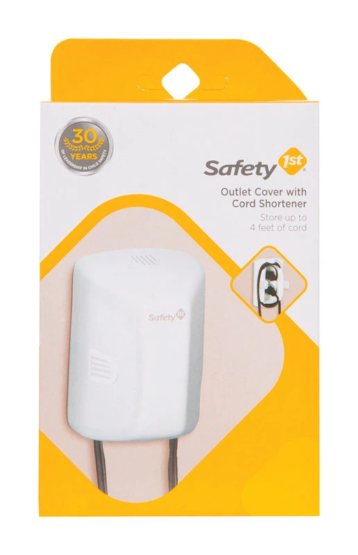 White Outlet Cover With Built-in Cord Shortener For Electrical Safety