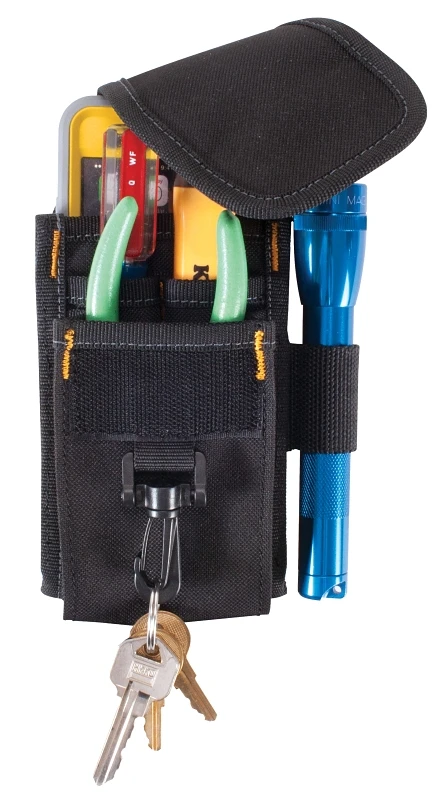 9 In. Black Polyester Tool Holder With 3-way Attachment And Flashlight Sleeve