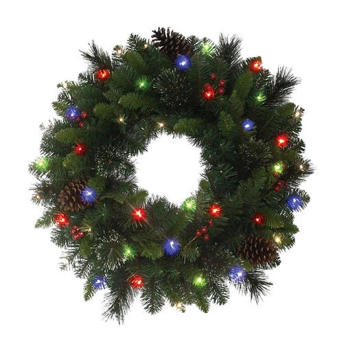 9016787 26 In. Dia. Prelit Green Pine Wreath, Multi Color
