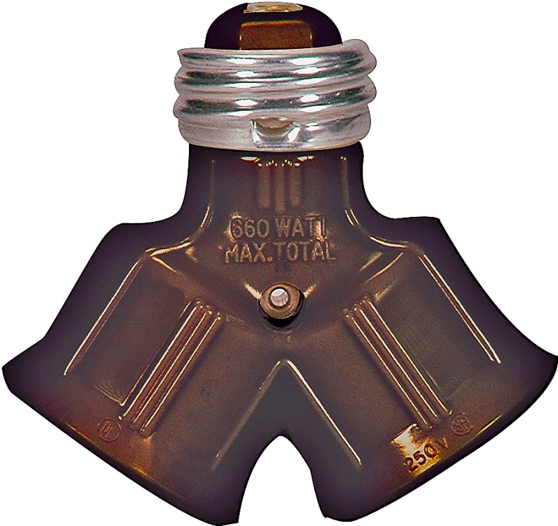 Eaton Wiring Devices 700B-BOX Lamp Holder Adapter, Medium Base, 660 W, 2 -Outlet, Thermoplastic, Brown