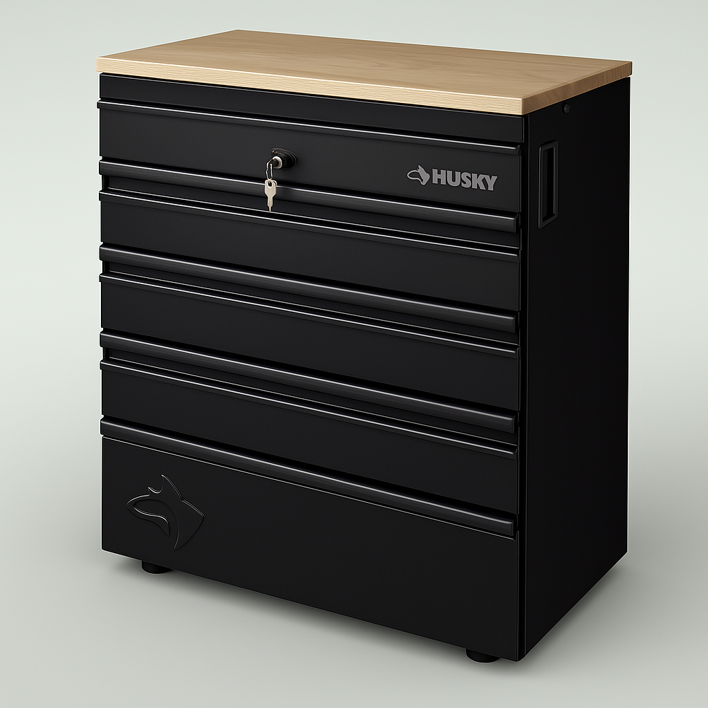 Husky Heavy Duty 18-Gauge Steel 5-Drawer Black Garage Base Cabinet