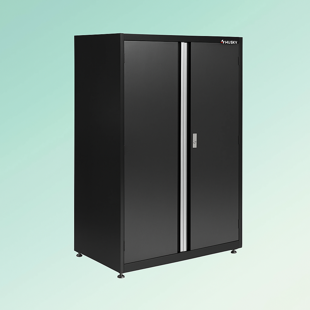 Husky Heavy Gauge 3-Shelf Welded Steel Floor Cabinet, Black/Gray, 46 in. W x 72 in. H x 24 in. D