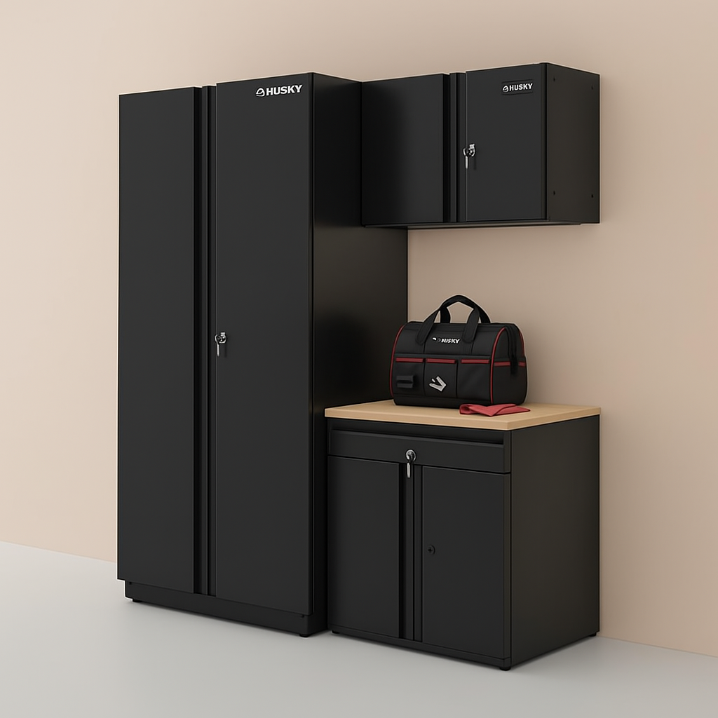 Husky 3-Piece Extra Wide Heavy Duty Welded Steel Garage Storage System – Pre-Assembled, Black, Adjustable Shelves