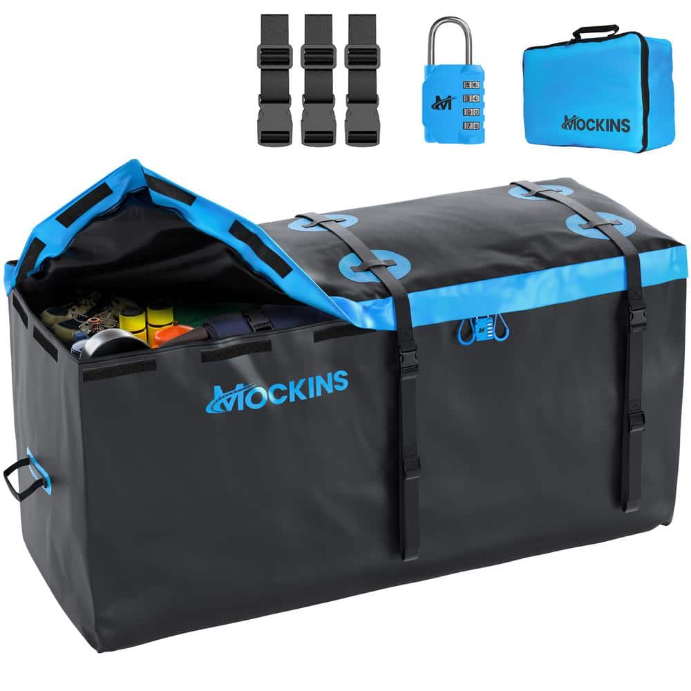 Mockins 25 cu. ft. Waterproof Cargo Carrier Bag 60 in. x 31 in. x 24 in. Hitch Bag with Lock, Straps and Carry Bag, Blue