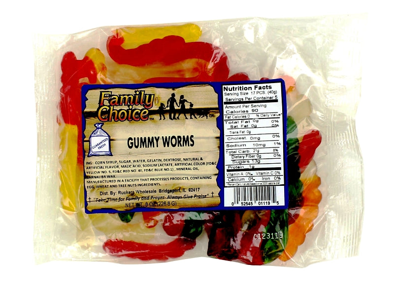 Family Choice 1119 Gummy Worm Candy, 8 oz