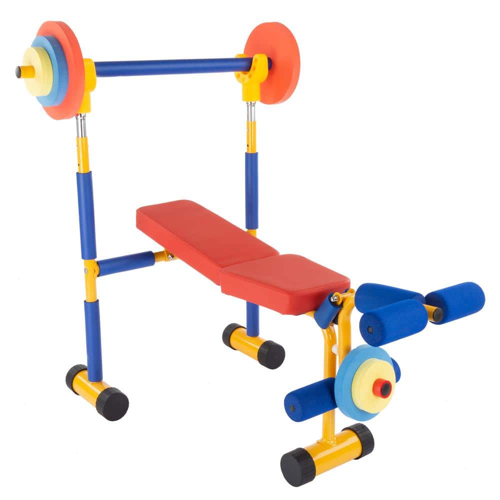 Hey! Play! Toy Weight Bench Workout Equipment Set for Beginner Exercise, Weightlifting with Leg Press & Barbell-Easy Assembly