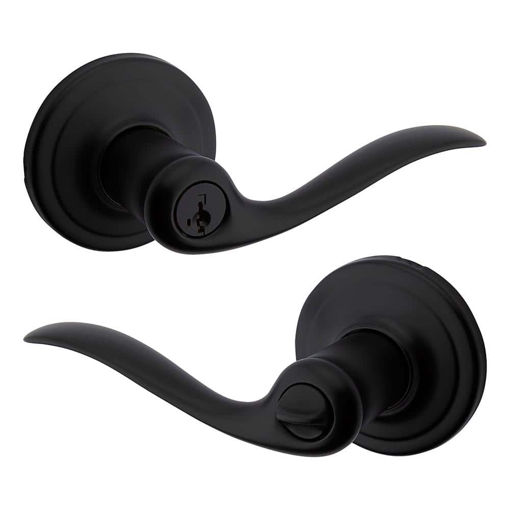 Kwikset Tustin Matte Black Keyed Entry Door Handle Featuring SmartKey Security with Microban Antimicrobial Technology