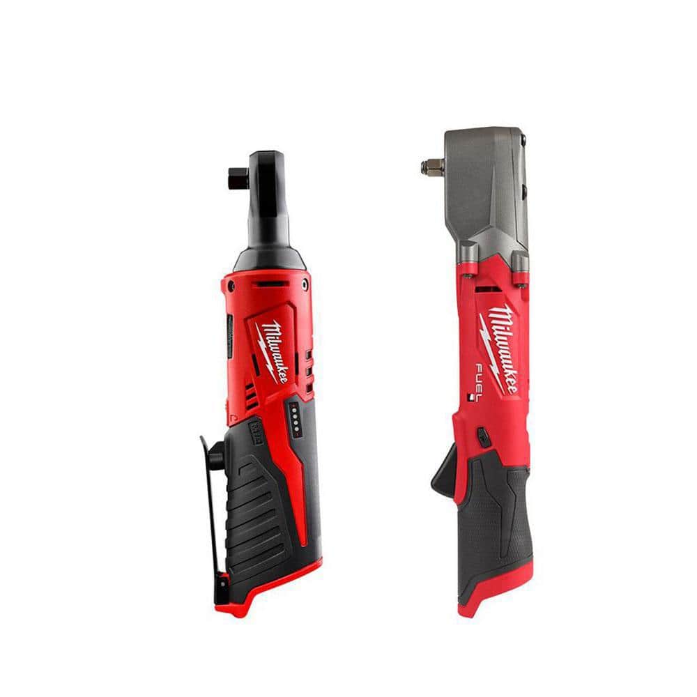 Milwaukee M12 12V Lithium-Ion Cordless 3/8 in. Ratchet and 3/8 in. Right Angle Impact Wrench