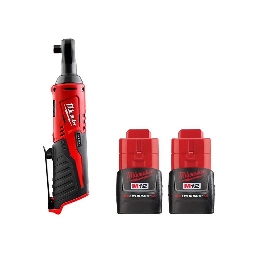 Milwaukee M12 12V Lithium-Ion Cordless 3/8 in. Ratchet with 1.5 Ah Battery Pack (2-Pack)