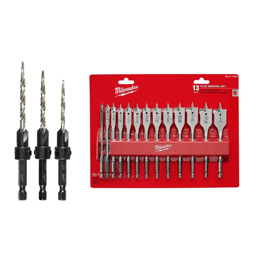 Milwaukee Steel Countersink Set with Wood Spade Bit Set (16-Piece)
