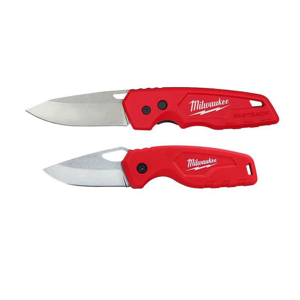 Milwaukee FASTBACK Stainless Steel Folding Knife with 2. 95 in. Blade and Compact Folding Knife with 2. 5 in. Blade (2-Piece)
