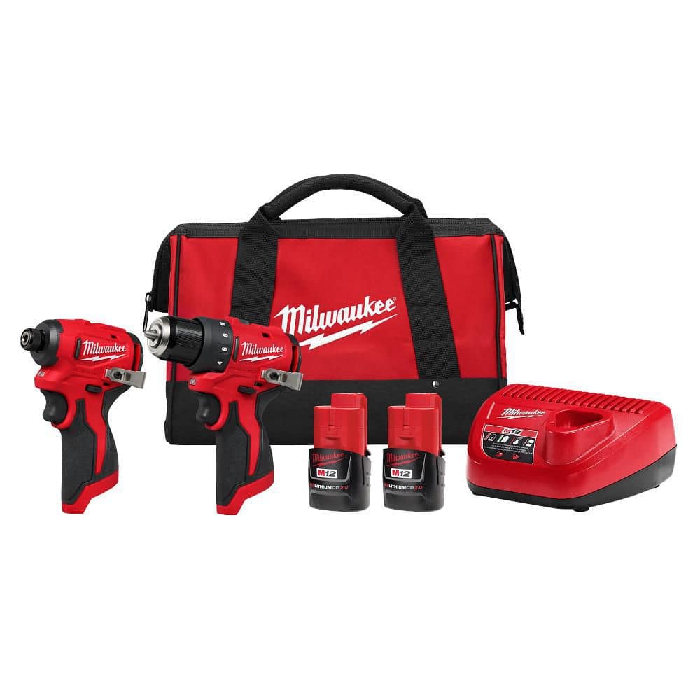 Milwaukee M12 12-Volt Lithium-Ion Brushless Cordless Subcompact Drill and Impact Driver Combo Kit with 2 Batteries and Bag