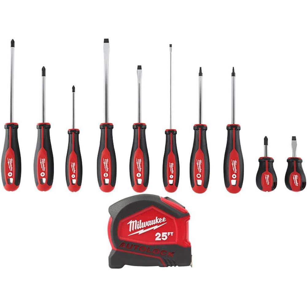 Milwaukee Combination Screwdriver Set with 25 ft. Compact Auto Lock Tape Measure (11-Piece)