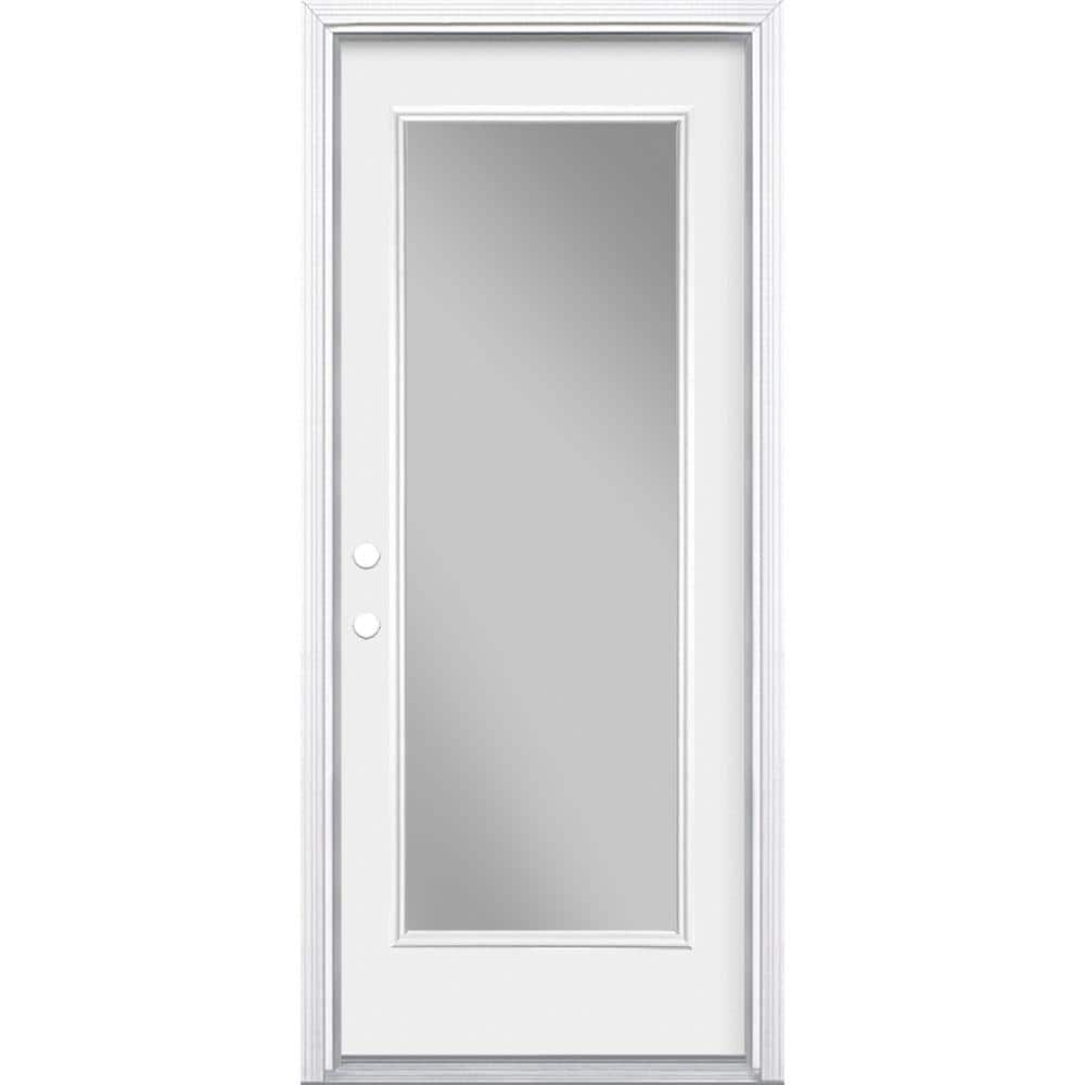 Masonite Premium Full Lite Primed Steel Prehung Front Door with Brickmold, Right-Hand Inswing, 32 in. x 80 in.