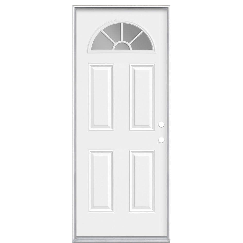 Masonite Premium Fan Lite Primed Steel Prehung Front Door, No Brickmold, 32 in. x 80 in., Left Hand Inswing