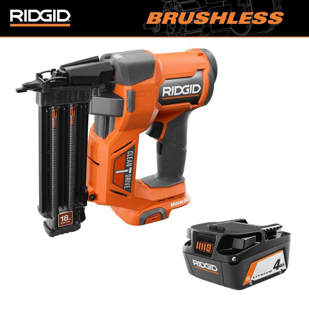 RIDGID 18V Brushless Cordless 18-Gauge 2-1/8 in. Brad Nailer with 4.0 Ah Lithium-Ion Battery