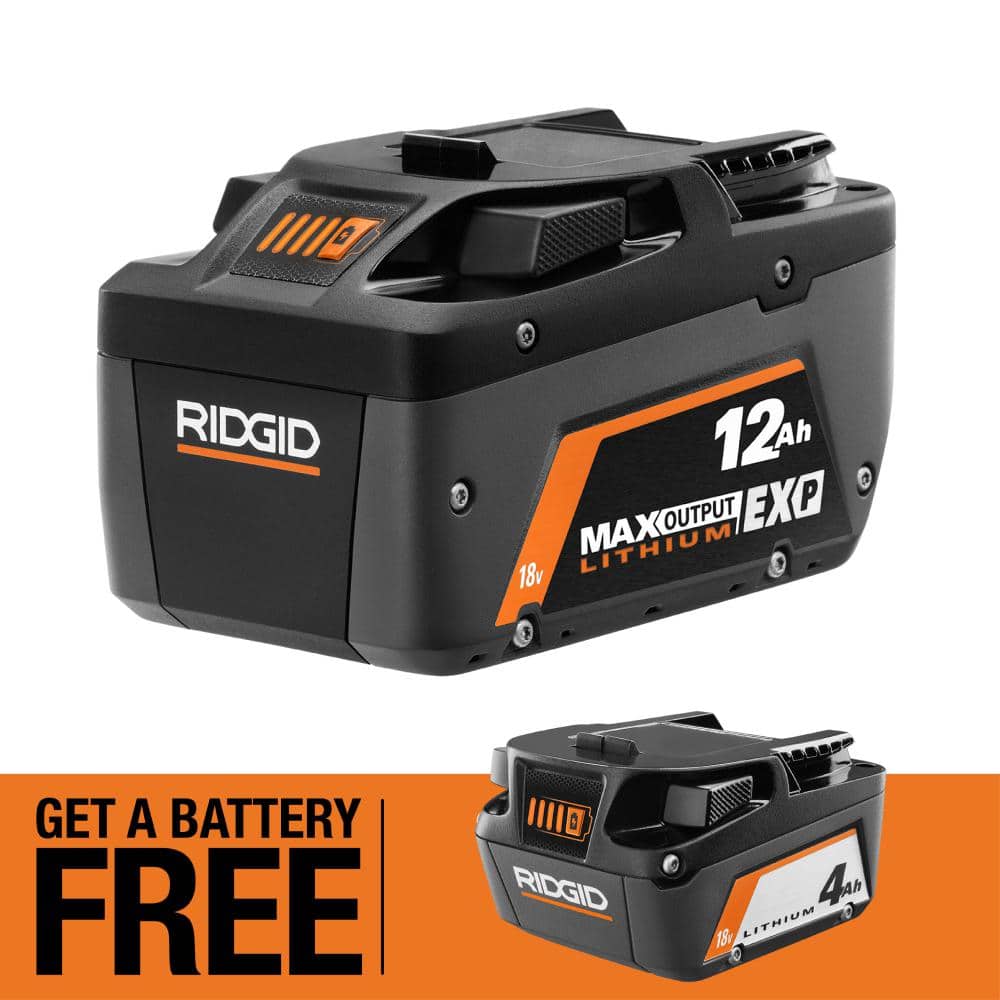 RIDGID 18V 12.0 Ah MAX Output EXP Lithium-Ion Battery with FREE 4.0 Ah Battery