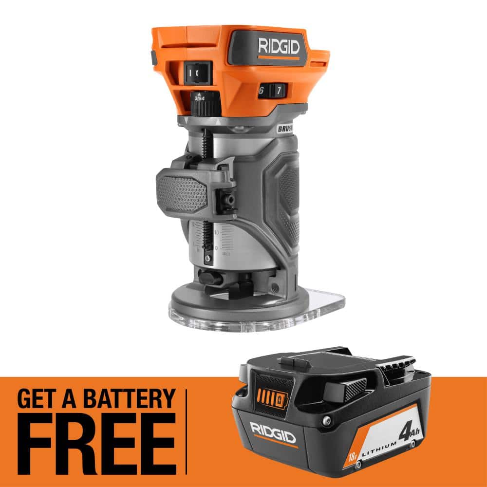 RIDGID 18V Brushless Cordless Compact Router with FREE 4.0 Ah Lithium-Ion Battery
