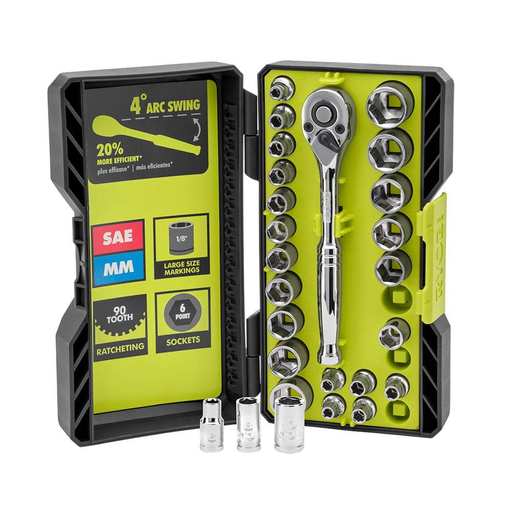 RYOBI 26-Piece 1/4 in. Drive Ratchet and Socket Set