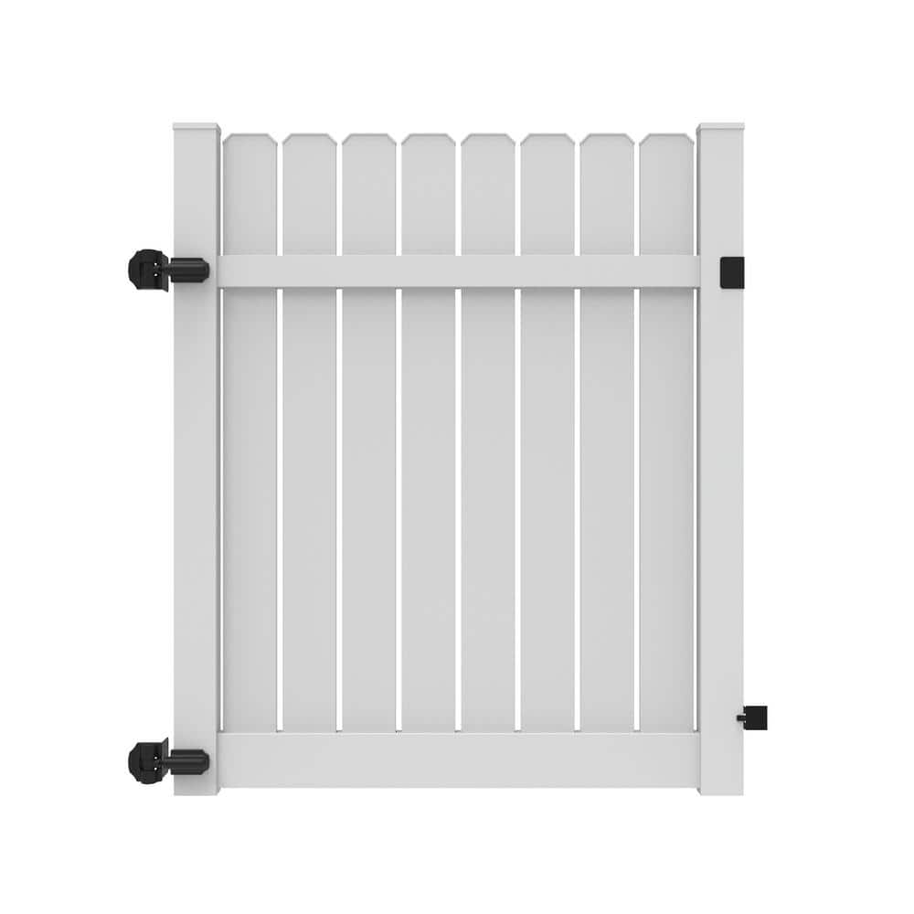 Barrette Outdoor Living 5 ft. x 6 ft. White Vinyl Dogear Semi-Privacy Fence Gate