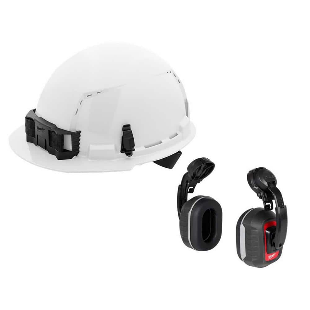 Milwaukee BOLT White Type 1 Class C Front Brim Vented Hard Hat with 4-Point Ratcheting Suspension with BOLT Mesh Full Facesheild