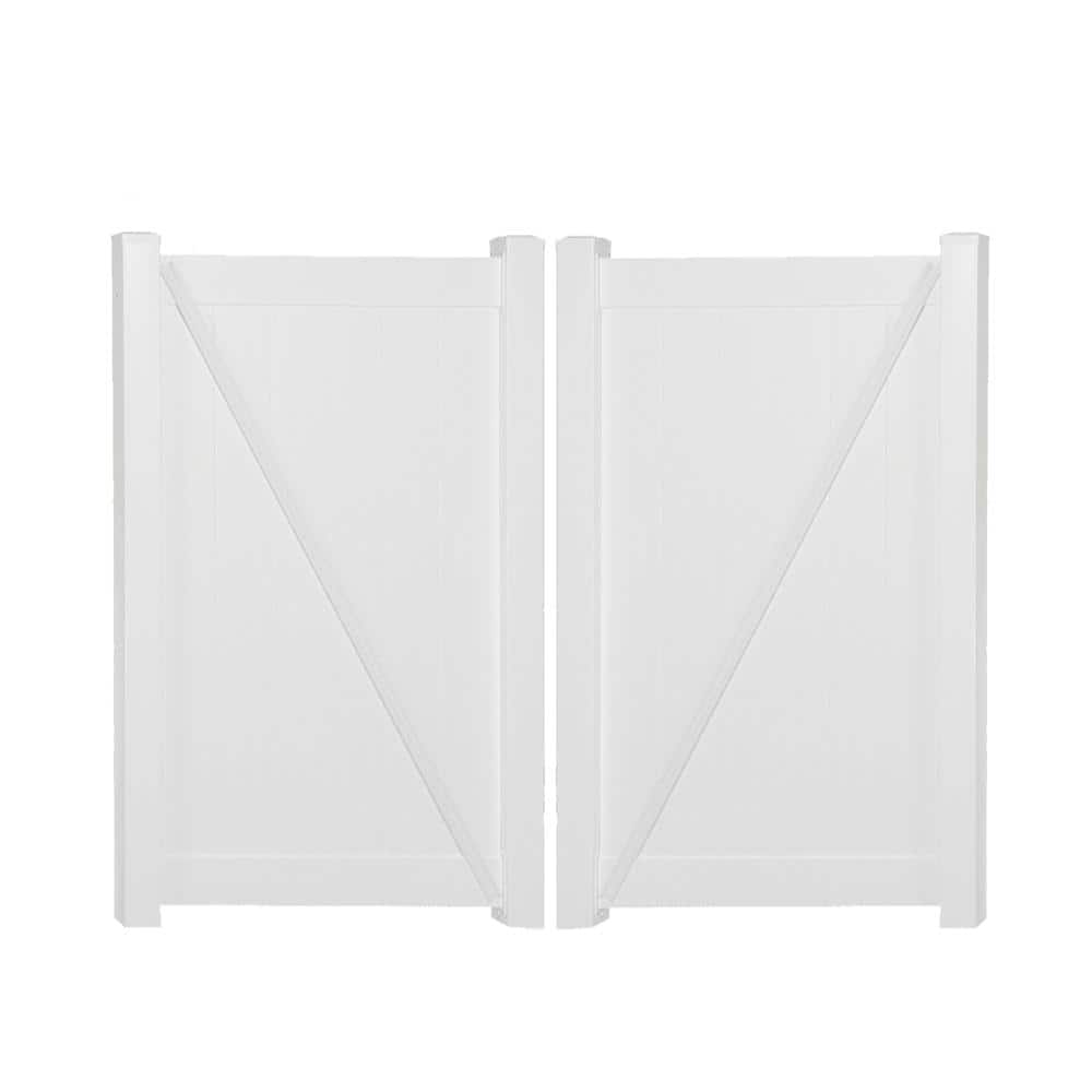 Weatherables Pembroke 10.8 ft. W x 6 ft. H White Vinyl Privacy Double Fence Gate Kit
